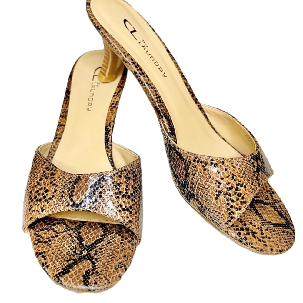 CL Laundry Snakeskin Sandal Tan Black Heels 7.5